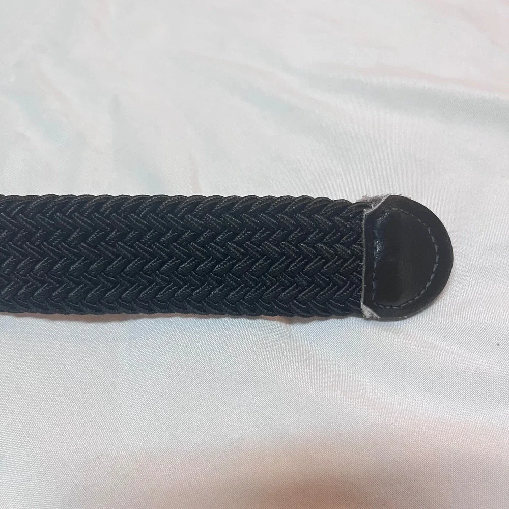 Black Braided Woven‎ Elastic Stretch Belt Silver Buckle Unisex 44 Inch